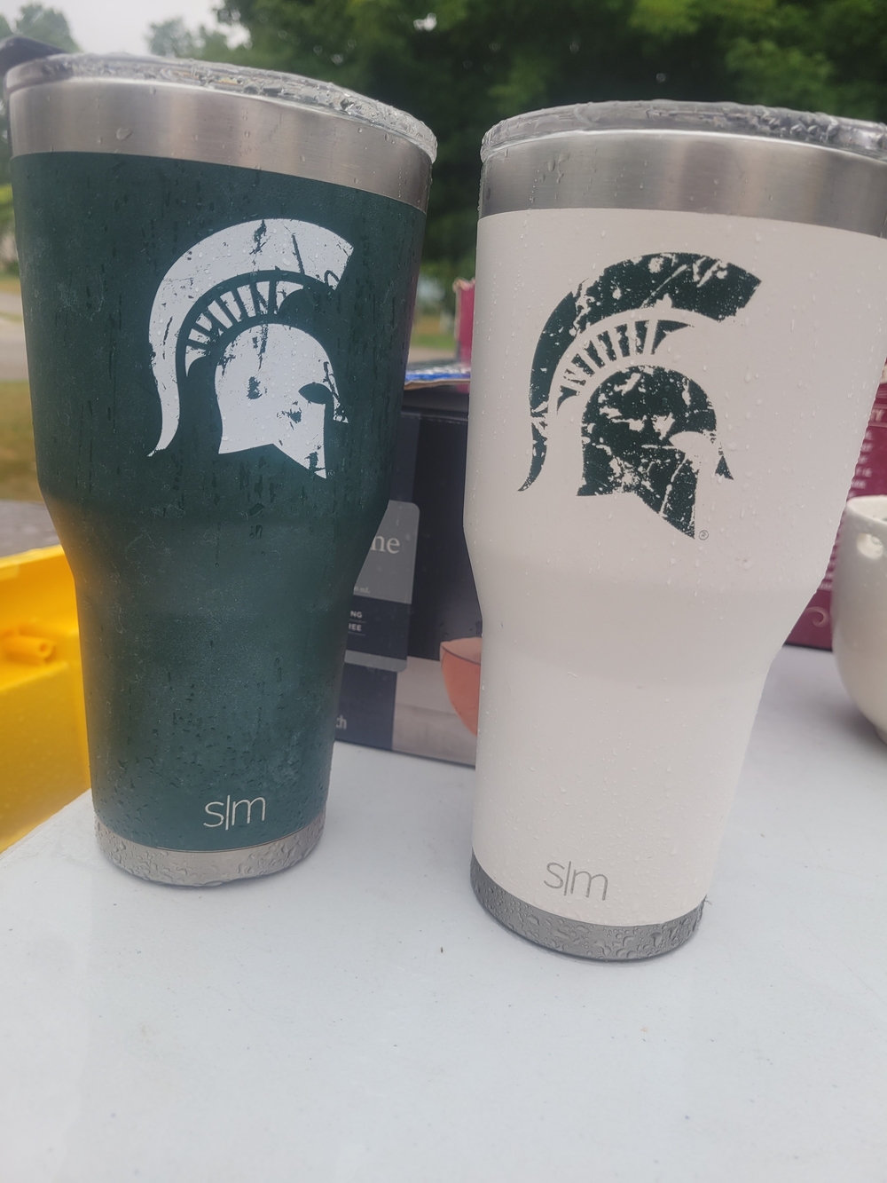SME Stainless Slim Tumbler Pair with Spartan Helmet Logo - Green & White